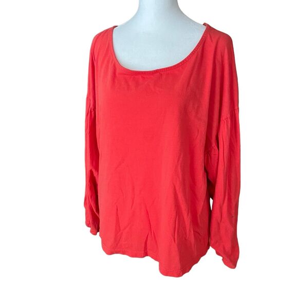 t.la XL Blouse Balloon Long Sleeve Top Coral Red Solid Tee Shirt Basic - Picture 5 of 9